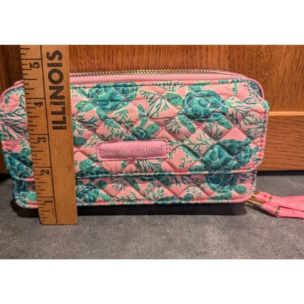 Simply Southern quilted Costal sea turtle phone fashion wallet pink & green